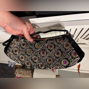 Embroidered Black and Purple Women's Bag